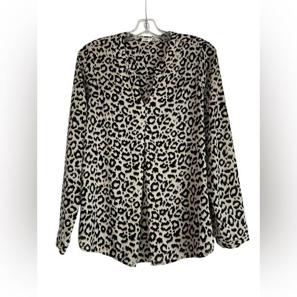Pleione Anthropologie Leopard Top Womens Size S Black Tan Long Tan Loose Fit - Picture 1 of 10